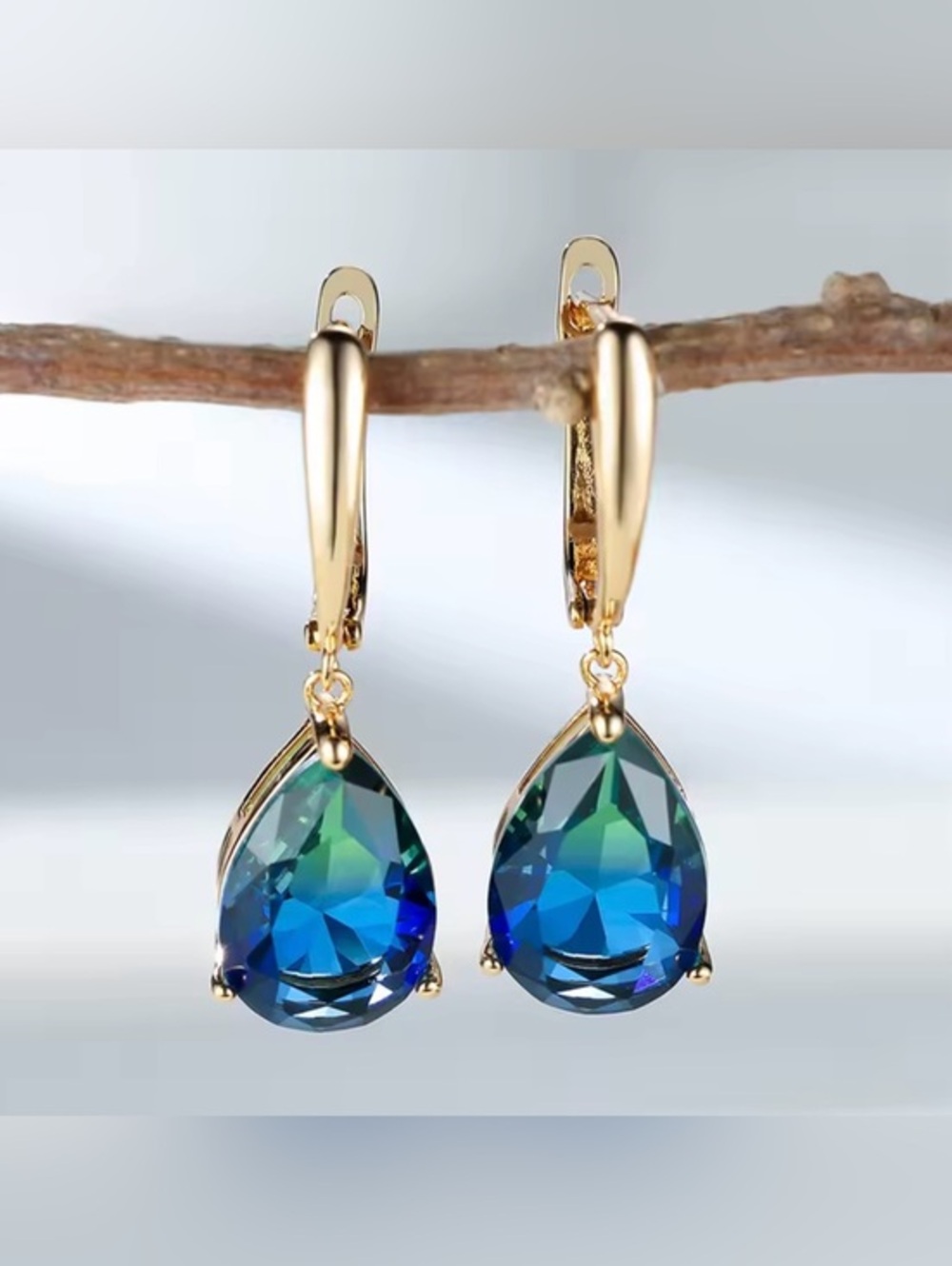 New Gradient Blue Green Stone Earrings